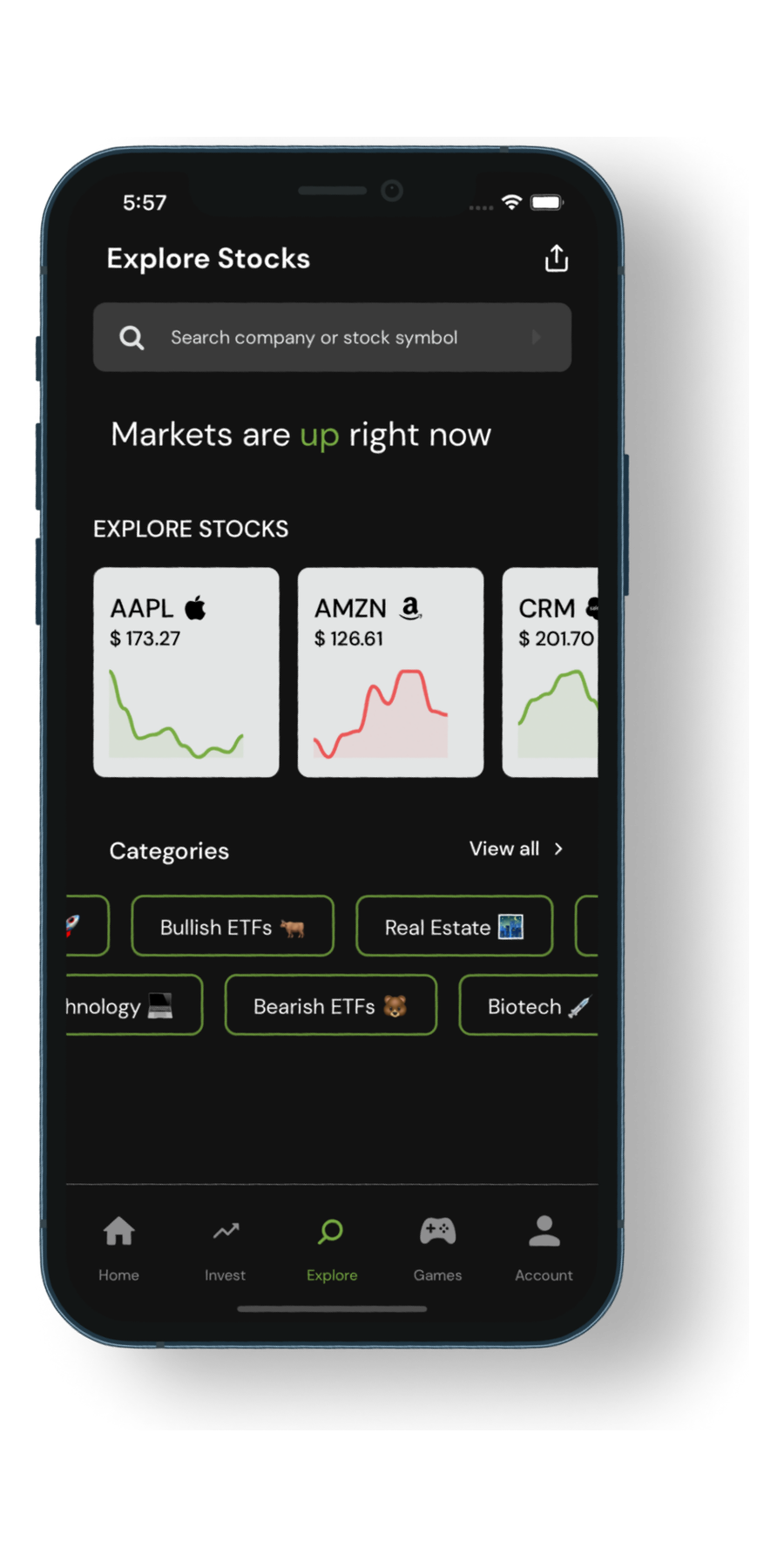 Redvest Explore Charts screen