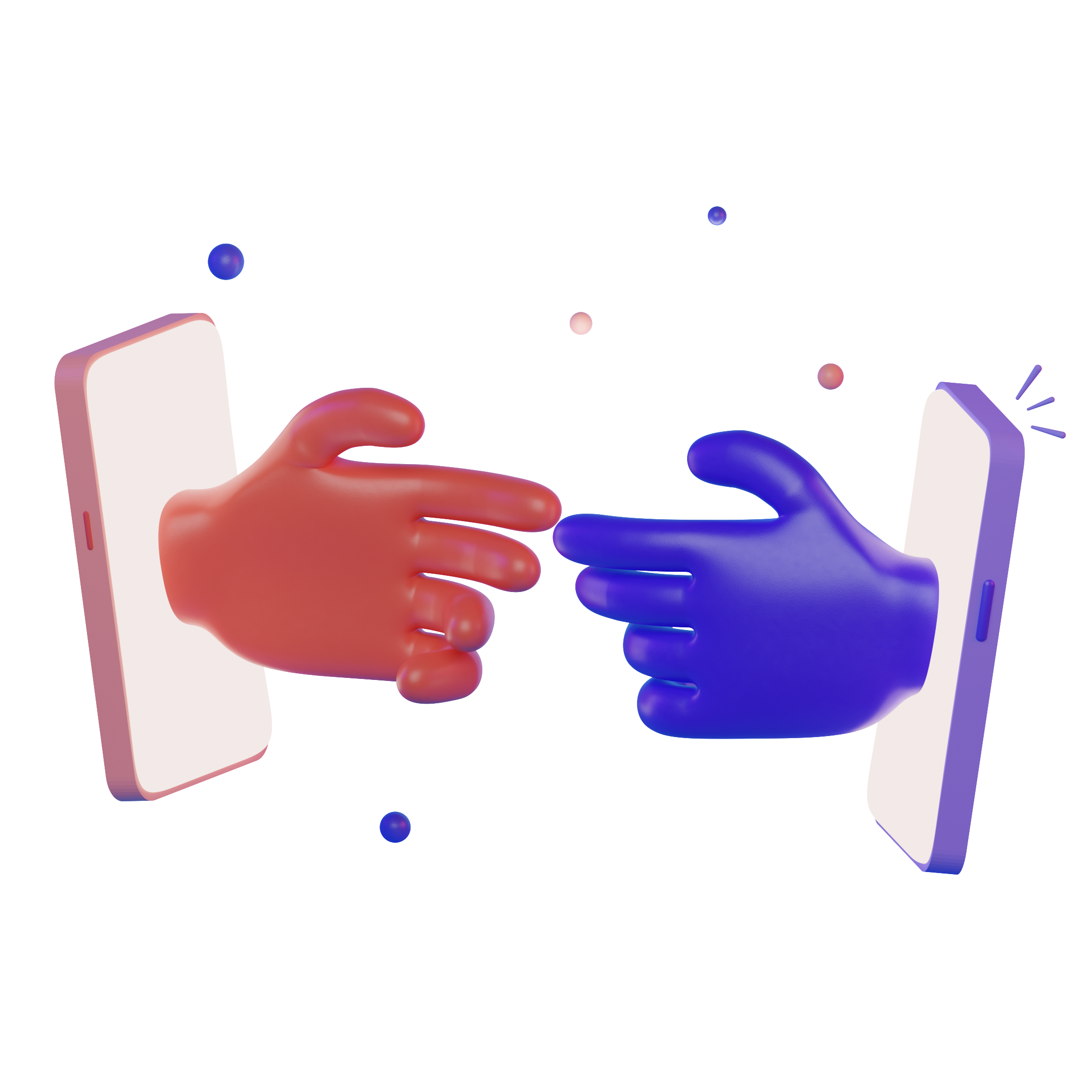 Two hands reaching through devices to represent guided learning